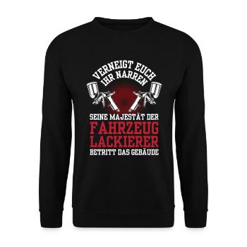 Fahrzeuglackierer betritt Gebäude Autolackierer - Unisex Pullover - Schwarz - Vorne - Alina (178cm) & Michal (187cm)