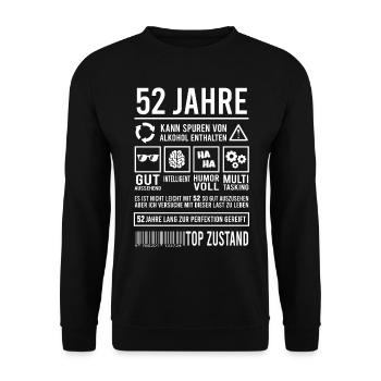 52. Geburtstag Männer Frauen Lustig 52 Jahre - Unisex Pullover - Schwarz - Vorne - Alina (178cm) & Michal (187cm)