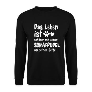 Schafpudel machen das Leben schöner Lustiges Schaf - Unisex Pullover - Schwarz - Vorne - Alina (178cm) & Michal (187cm)