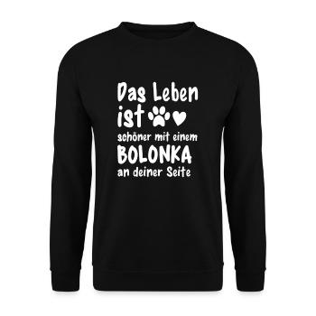 Bolonka machen das Leben schöner Lustiges Bolonka - Unisex Pullover - Schwarz - Vorne - Alina (178cm) & Michal (187cm)