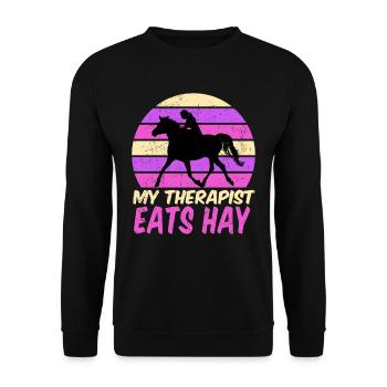 Pferd Reiten My Therapist Eats Hay - Unisex Pullover - Schwarz - Vorne - Alina (178cm) & Michal (187cm)