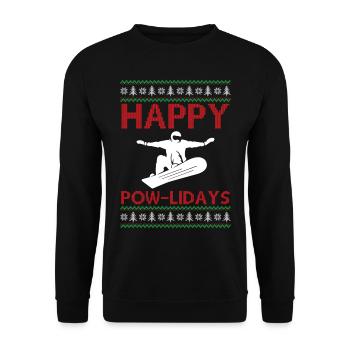 Snowboarding Ugly Christmas - Happy Pow-Lidays - Unisex Pullover - Schwarz - Vorne - Alina (178cm) & Michal (187cm)