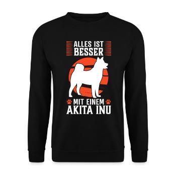 Alles ist besser mit Akita Inu japanischer Spitz - Unisex Pullover - Schwarz - Vorne - Alina (178cm) & Michal (187cm)