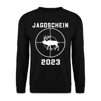 Jagdschein 2023 Jagd Jäger Jägerin - Unisex Pullover - Schwarz - Vorne - Alina (178cm) & Michal (187cm)