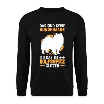 Wolfsspitz Glitzer deutscher Spitz Keeshond - Unisex Pullover - Schwarz - Vorne - Alina (178cm) & Michal (187cm)