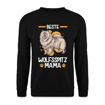 Wolfsspitz Mama deutscher Spitz Keeshond - Unisex Pullover - Schwarz - Vorne - Alina (178cm) & Michal (187cm)