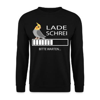 Vogel Motiv - Lade Schrei -Nymphensittich - Unisex Pullover - Schwarz - Vorne - Alina (178cm) & Michal (187cm)