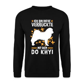 Die Verrückte mit dem Do Khyi Tibetdogge - Unisex Pullover - Schwarz - Vorne - Alina (178cm) & Michal (187cm)