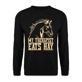 Pferd Reiten My Therapist Eats Hay - Unisex Pullover - Schwarz - Vorne - Alina (178cm) & Michal (187cm)