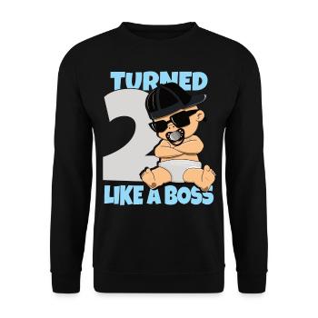 Baby Geburtstag Junge Mädchen 2 Jahre Like a Boss - Unisex Pullover - Schwarz - Vorne - Alina (178cm) & Michal (187cm)