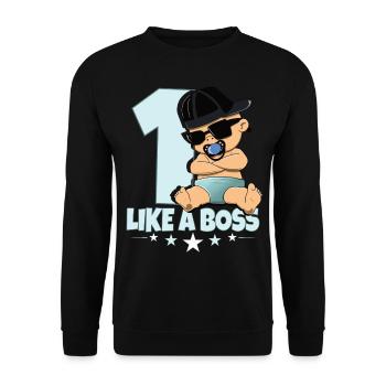 Baby Geburtstag Junge Mädchen 1 Jahr Like a Boss - Unisex Pullover - Schwarz - Vorne - Alina (178cm) & Michal (187cm)