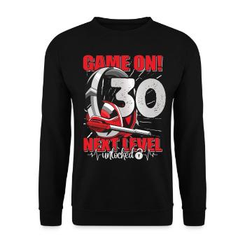 Next Level unlocked 30th Birthday Men's Gaming - Unisex Sweatshirt - black - Front - Alina (178cm) & Michal (187cm)