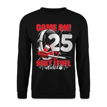 Next Level unlocked 25th Birthday Men's Gaming - Unisex Sweatshirt - black - Front - Alina (178cm) & Michal (187cm)
