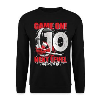Next Level unlocked 10th Birthday Men's Gaming - Unisex Sweatshirt - black - Front - Alina (178cm) & Michal (187cm)