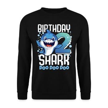 Birthday Shark 2. Geburtstag Haifisch 2 Jahre Hai - Unisex Pullover - Schwarz - Vorne - Alina (178cm) & Michal (187cm)