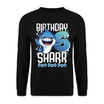 Requin d’anniversaire 6ème anniversaire Requin de 6 ans - Sweat-shirt Unisexe - noir - Devant - Alina (178cm) & Michal (187cm)