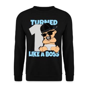Baby Geburtstag Junge Mädchen 1 Jahr Like a Boss - Unisex Pullover - Schwarz - Vorne - Alina (178cm) & Michal (187cm)