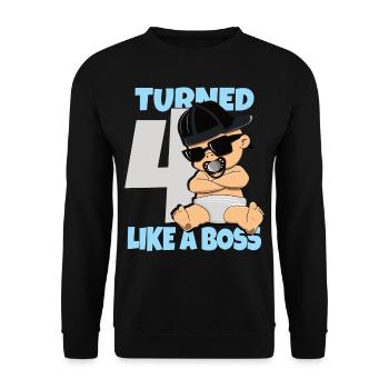 Baby Geburtstag Junge Mädchen 4 Jahre Like a Boss - Unisex Pullover - Schwarz - Vorne - Alina (178cm) & Michal (187cm)