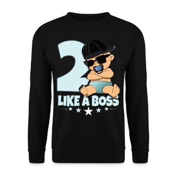 Baby Geburtstag Junge Mädchen 2 Jahre Like a Boss - Unisex Pullover - Schwarz - Vorne - Alina (178cm) & Michal (187cm)