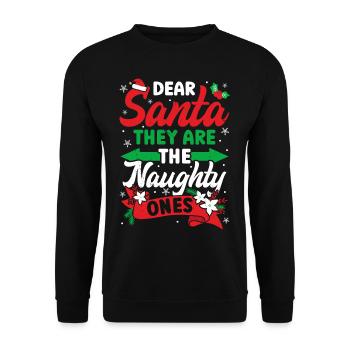 Lustiger Weihnachtsmann Kostüm Frohe Weihnachten - Unisex Pullover - Schwarz - Vorne - Alina (178cm) & Michal (187cm)