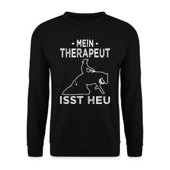 Mein Therapeut isst Heu - Westernreiten - Unisex Pullover - Schwarz - Vorne - Alina (178cm) & Michal (187cm)
