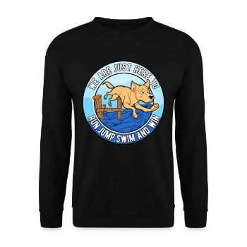Dock Diving Run, Jump, Swim and Win - Unisex Pullover - Schwarz - Vorne - Alina (178cm) & Michal (187cm)
