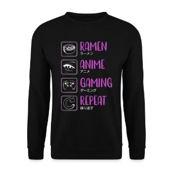 Ramen Anime Gaming Repeat - Unisex Pullover - Schwarz - Vorne - Alina (178cm) & Michal (187cm)