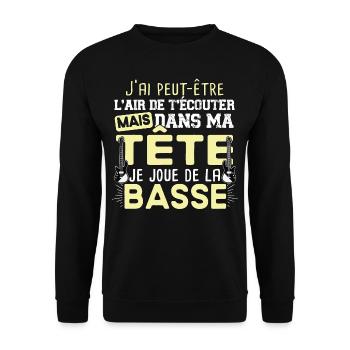 Basse Bassiste Guitare Guitariste Musique Musicien - Sweat-shirt Unisexe - noir - Devant - Alina (178cm) & Michal (187cm)