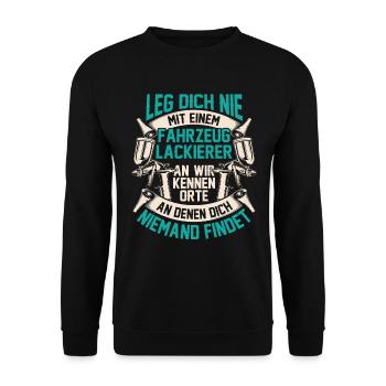 Nicht mit Fahrzeuglackierer anlegen Autolackierer - Unisex Pullover - Schwarz - Vorne - Alina (178cm) & Michal (187cm)