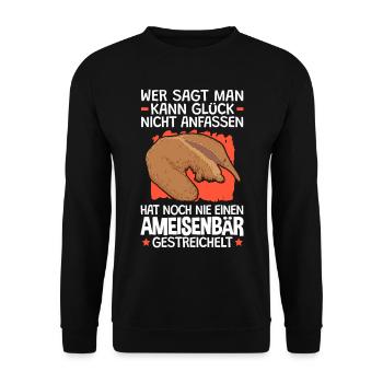 Ameisenbär Glück anfassen Ameisenfresser - Unisex Pullover - Schwarz - Vorne - Alina (178cm) & Michal (187cm)
