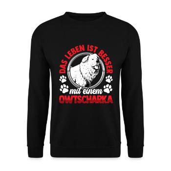 Leben mit Owtscharka Kaukasischer Owtscharka - Unisex Pullover - Schwarz - Vorne - Alina (178cm) & Michal (187cm)
