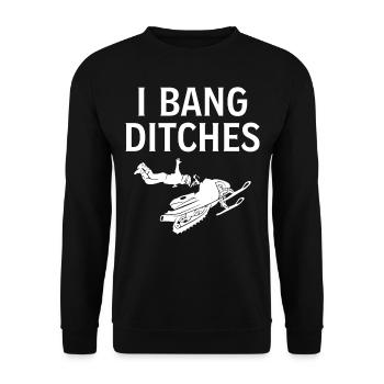 Snowmobiling Joke Pun Slogan - I Bang Ditches - Unisex Sweatshirt - black - Front - Alina (178cm) & Michal (187cm)