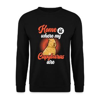 Capybara ist mein Zuhause Capybara - Unisex Pullover - Schwarz - Vorne - Alina (178cm) & Michal (187cm)