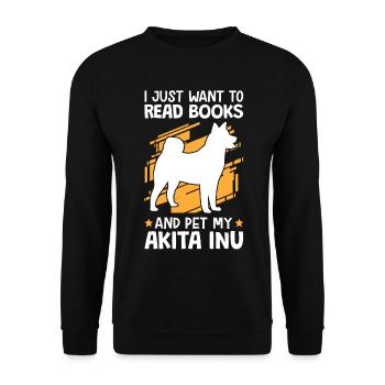 Reading books and stroking Akita Inu Shiba Inu - Unisex Sweatshirt - black - Front - Alina (178cm) & Michal (187cm)