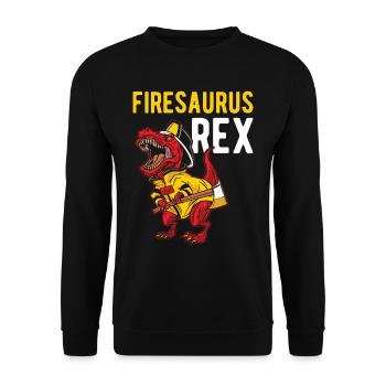 Firesaurus Rex Dino Feuerwehrmann Feuerwehr - Unisex Pullover - Schwarz - Vorne - Alina (178cm) & Michal (187cm)