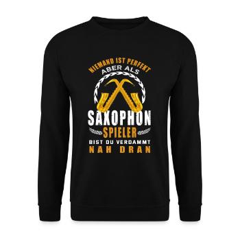 Saxophon Spieler Saxophonist Jazz Musiker - Unisex Pullover - Schwarz - Vorne - Alina (178cm) & Michal (187cm)