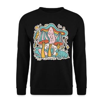 Bunte Pilze Cottage Core Aesthetic Goblincore - Unisex Pullover - Schwarz - Vorne - Alina (178cm) & Michal (187cm)
