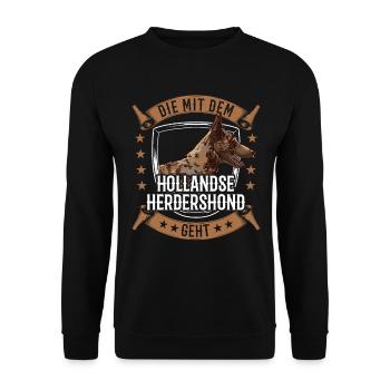 Die mit dem Hollandse Herdershond geht - Unisex Pullover - Schwarz - Vorne - Alina (178cm) & Michal (187cm)