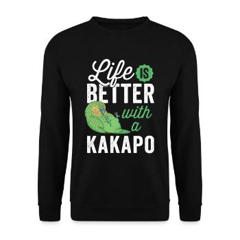 Kakapo alles besser mit flugunfähiger Kakapo - Unisex Pullover - Schwarz - Vorne - Alina (178cm) & Michal (187cm)