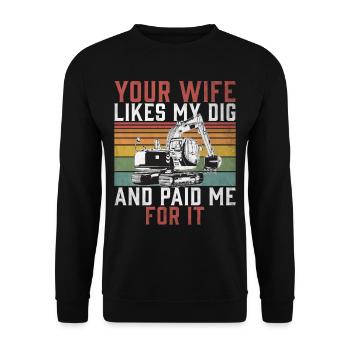 Lustige Bauarbeiter & Baustelle Baggerfahrer - Unisex Pullover - Schwarz - Vorne - Alina (178cm) & Michal (187cm)