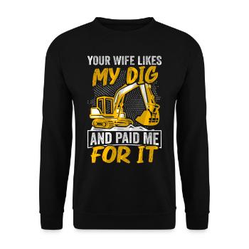 Lustige Bauarbeiter & Baustelle Baggerfahrer - Unisex Pullover - Schwarz - Vorne - Alina (178cm) & Michal (187cm)