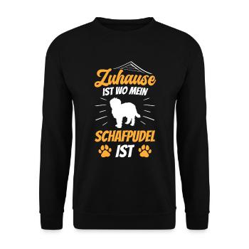 Schafpudel ist Zuhause altdeutscher Hütepudel - Unisex Pullover - Schwarz - Vorne - Alina (178cm) & Michal (187cm)