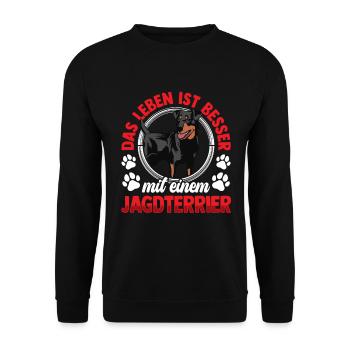 Jagdterrier Leben mit Deutscher Jagdterrier - Unisex Pullover - Schwarz - Vorne - Alina (178cm) & Michal (187cm)