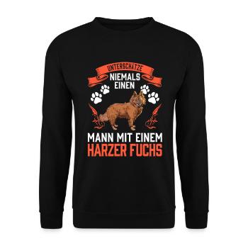 Mann mit Harzer Fuchs unterschätzen Hütefuchs - Unisex Pullover - Schwarz - Vorne - Alina (178cm) & Michal (187cm)