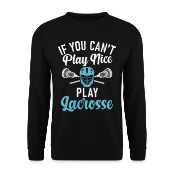 LAX Trikot & Lustiger Lacrosse Sport Spruch - Unisex Pullover - Schwarz - Vorne - Alina (178cm) & Michal (187cm)