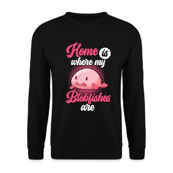 Zuhause ist wo mein Blobfisch ist Blobfisch - Unisex Pullover - Schwarz - Vorne - Alina (178cm) & Michal (187cm)