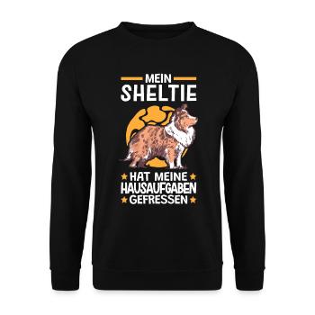 Shetland Sheepdog hat meine Hausaufgaben gefressen - Unisex Pullover - Schwarz - Vorne - Alina (178cm) & Michal (187cm)