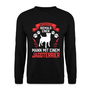 Mann mit Jagdterrier Deutscher Jagdterrier - Unisex Pullover - Schwarz - Vorne - Alina (178cm) & Michal (187cm)