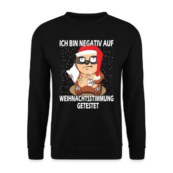 Negativ auf Weihnachtstimmung gestestet Faultier - Unisex Pullover - Schwarz - Vorne - Alina (178cm) & Michal (187cm)