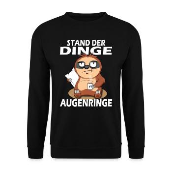 Stand der Dinge - Morgenmuffel Faultier - Unisex Pullover - Schwarz - Vorne - Alina (178cm) & Michal (187cm)